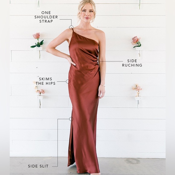 Princess Polly Satin Cinnamon One Shoulder Long Dress. Size 10 - Picture 1 of 9